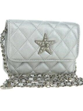 CHANEL Chain Shoulder Bag Leather Silver CC Auth 170531SAM